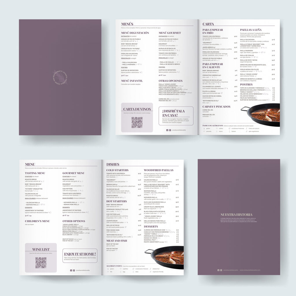 Carta restaurante Levante Plaza Valencia