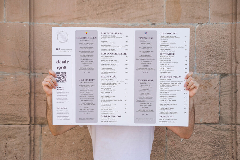 Carta restaurante Levante Plaza Valencia